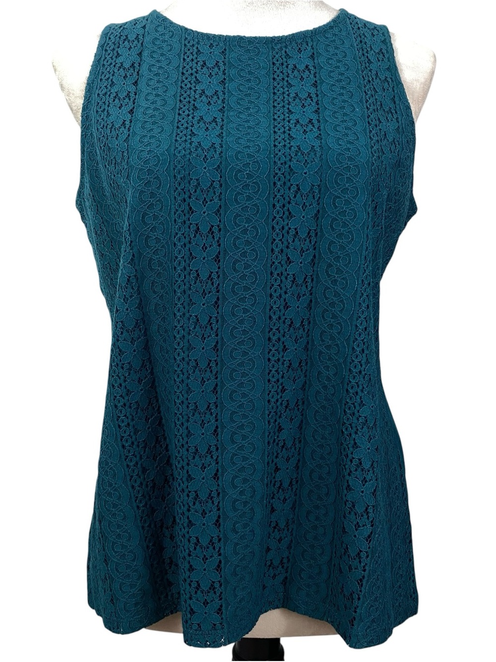 Ann Taylor LOFT Womens Tank Top Size Small Blue-Green Lace Overlay Casual Party